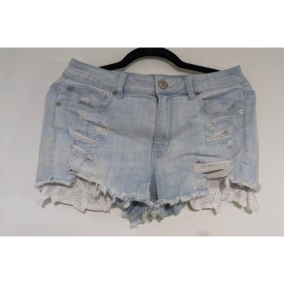 American Eagle Outfitters Super Stretch Hi-Rise Shortie AEO Denim X Shorts Sz 10 - Picture 1 of 7